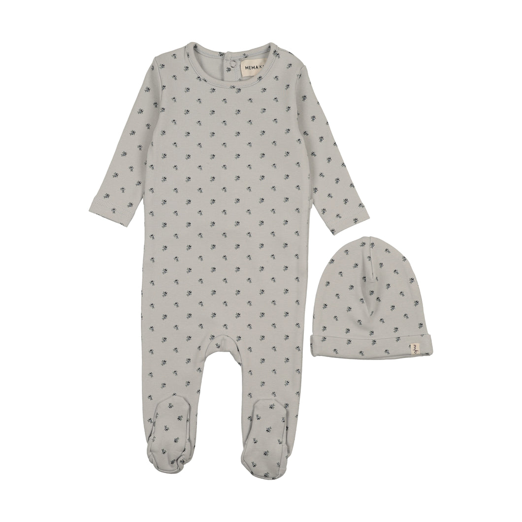 Berry printed footie and beanie - blue berry print