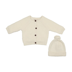 Knit sherpa lined jacket and pompom beanie - Ivory