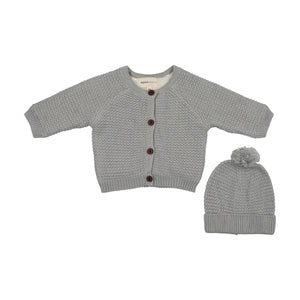 Knit sherpa lined jacket and pompom beanie - Windy blue