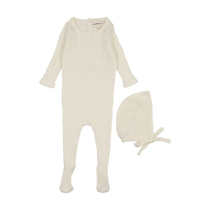 Pointelle knit footie and bonnet - Ivory