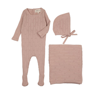 Pointelle knit layette set - Pale pink