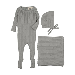 Pointelle knit layette set - Windy blue
