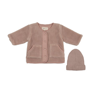 Sherpa jacket and beanie - Rose smoke