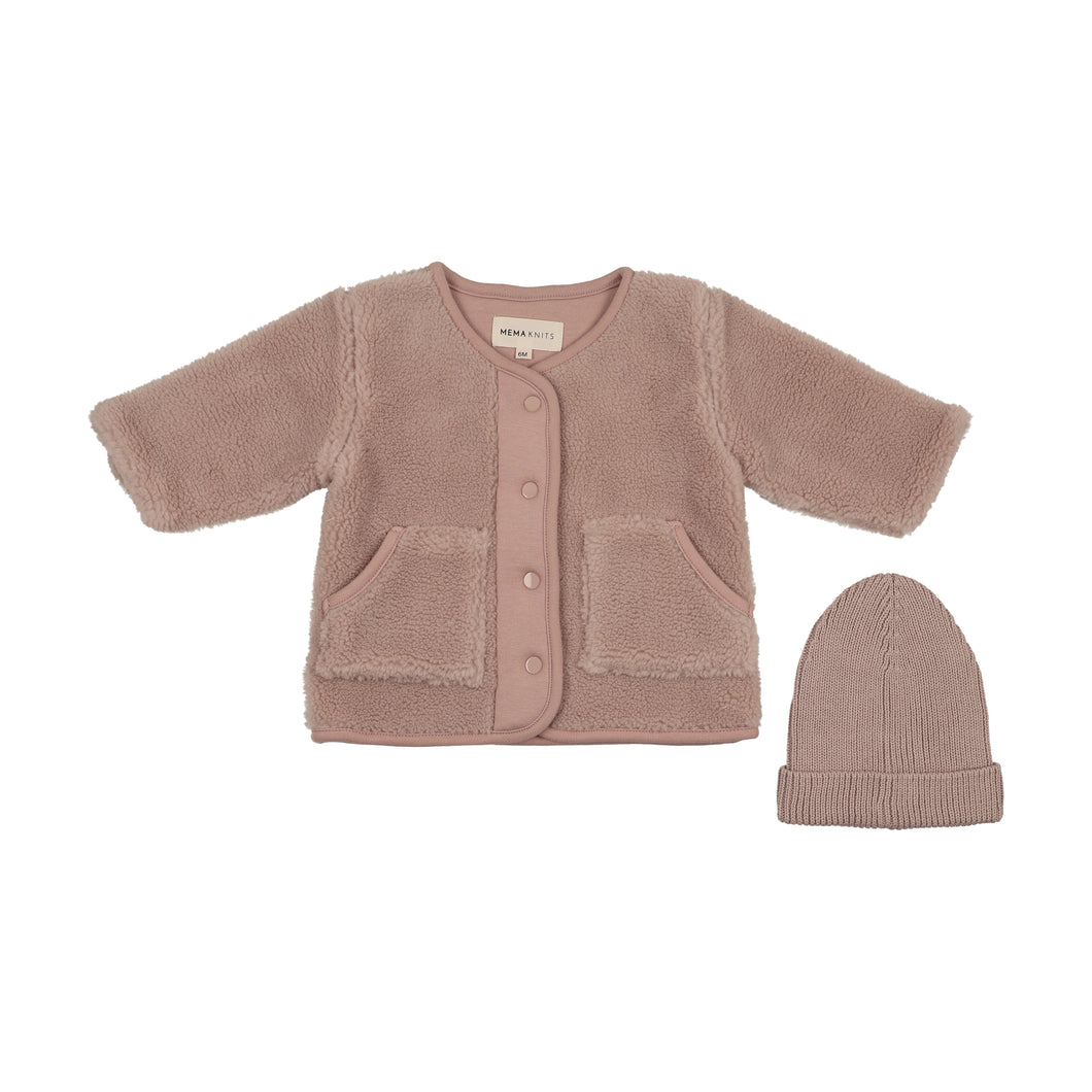 Sherpa jacket and beanie - Rose smoke