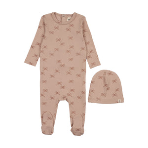 Bow print footie and beanie - Bow print