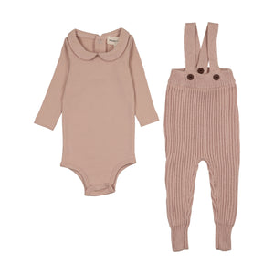 Knit Overall + Onesie set - Pale pink