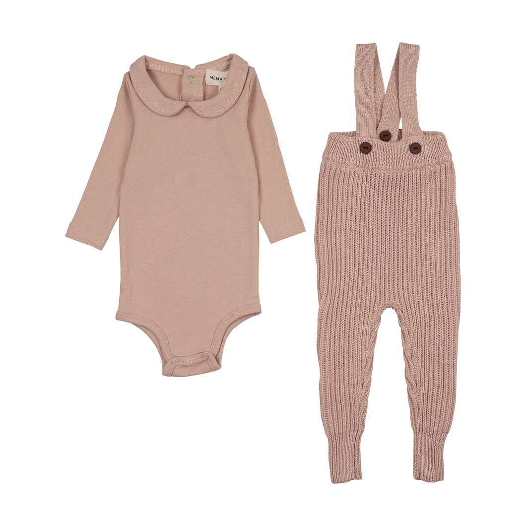 Knit Overall + Onesie set - Pale pink