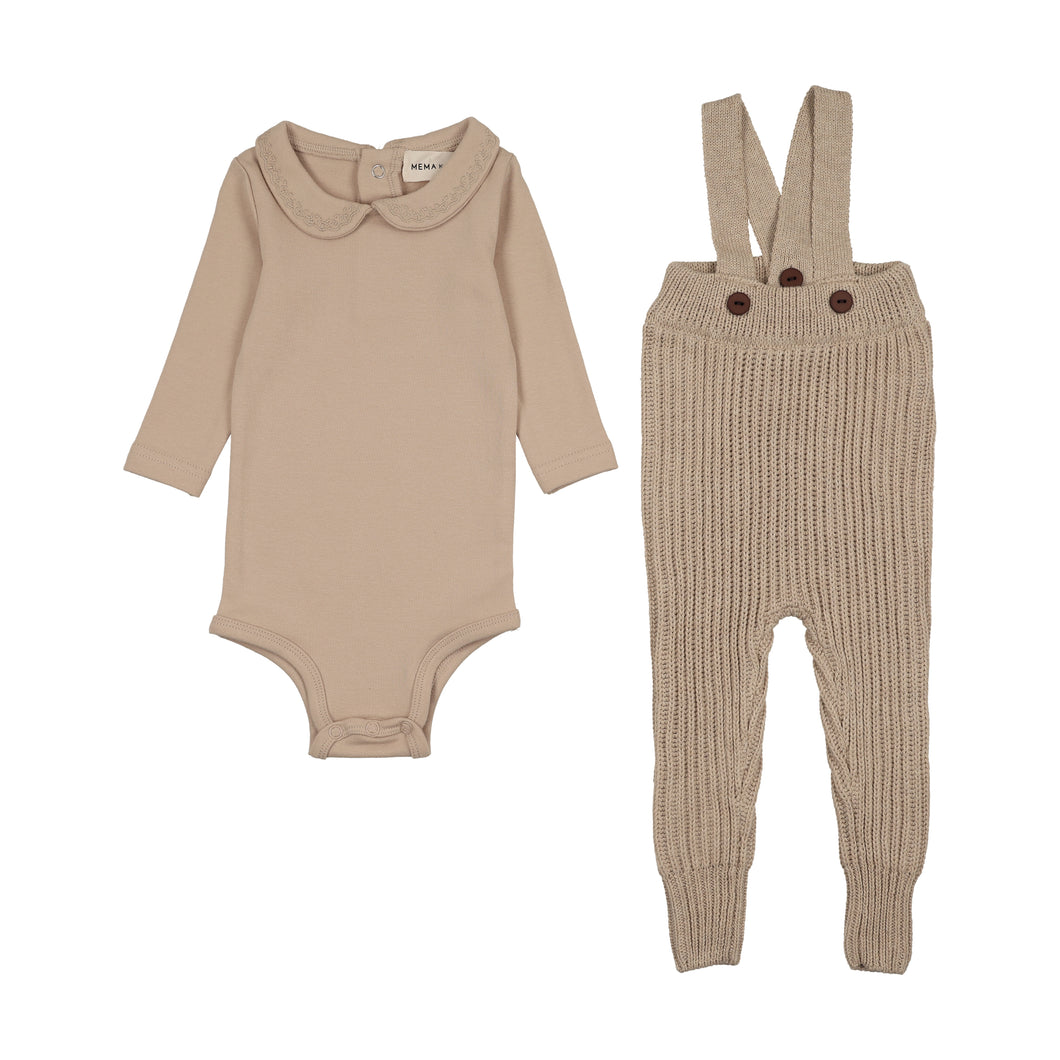 Knit Overall + Onesie set - Beige melange