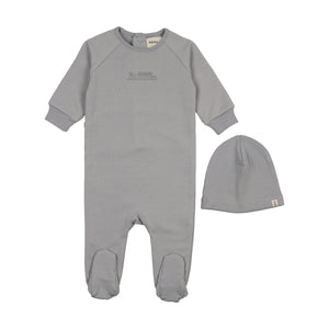 Embossed sweatshirt footie and beanie - Windy blue