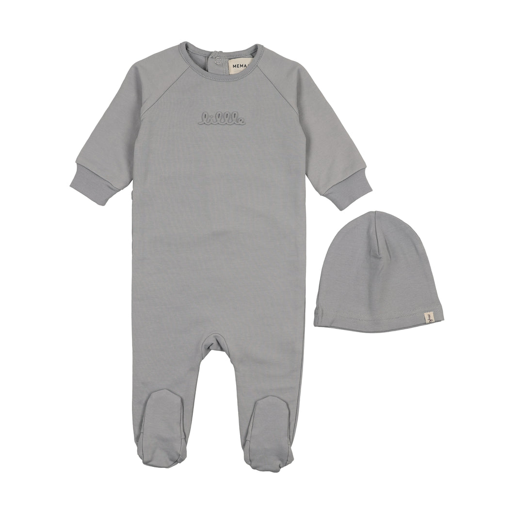 Embossed sweatshirt footie and beanie - Windy blue