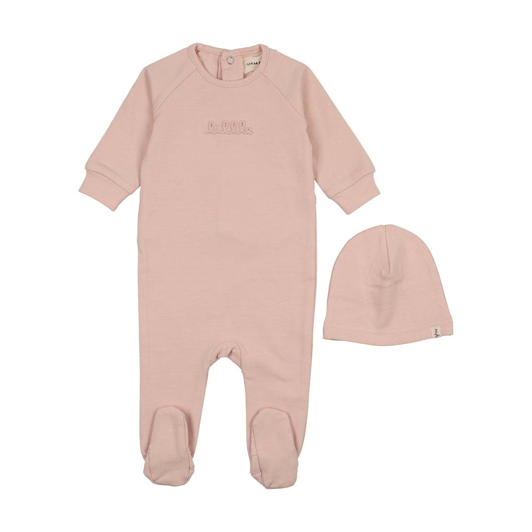 Embossed sweatshirt footie and beanie - Peach whip