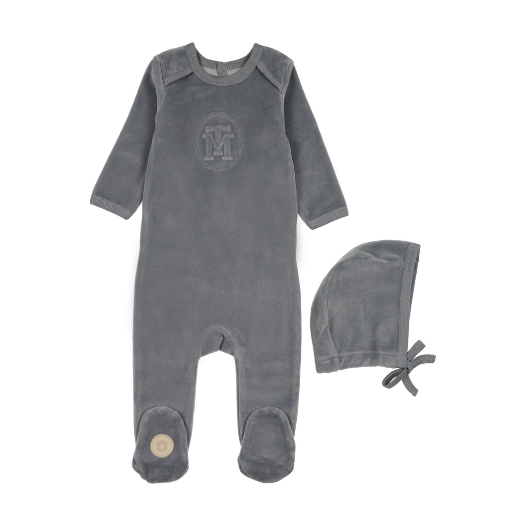 MT embossed footie and hat - Ocean blue