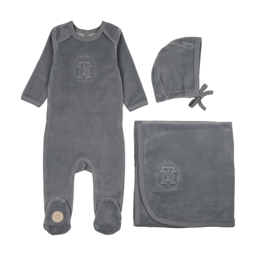 MT embossed layette set - Ocean blue