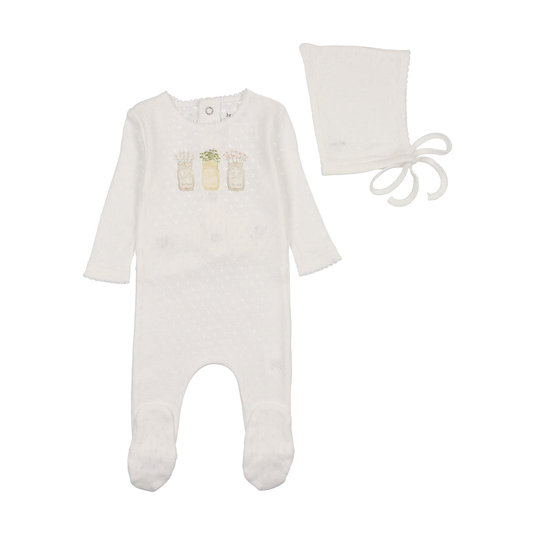Mason jars footie and bonnet - arctic white girls