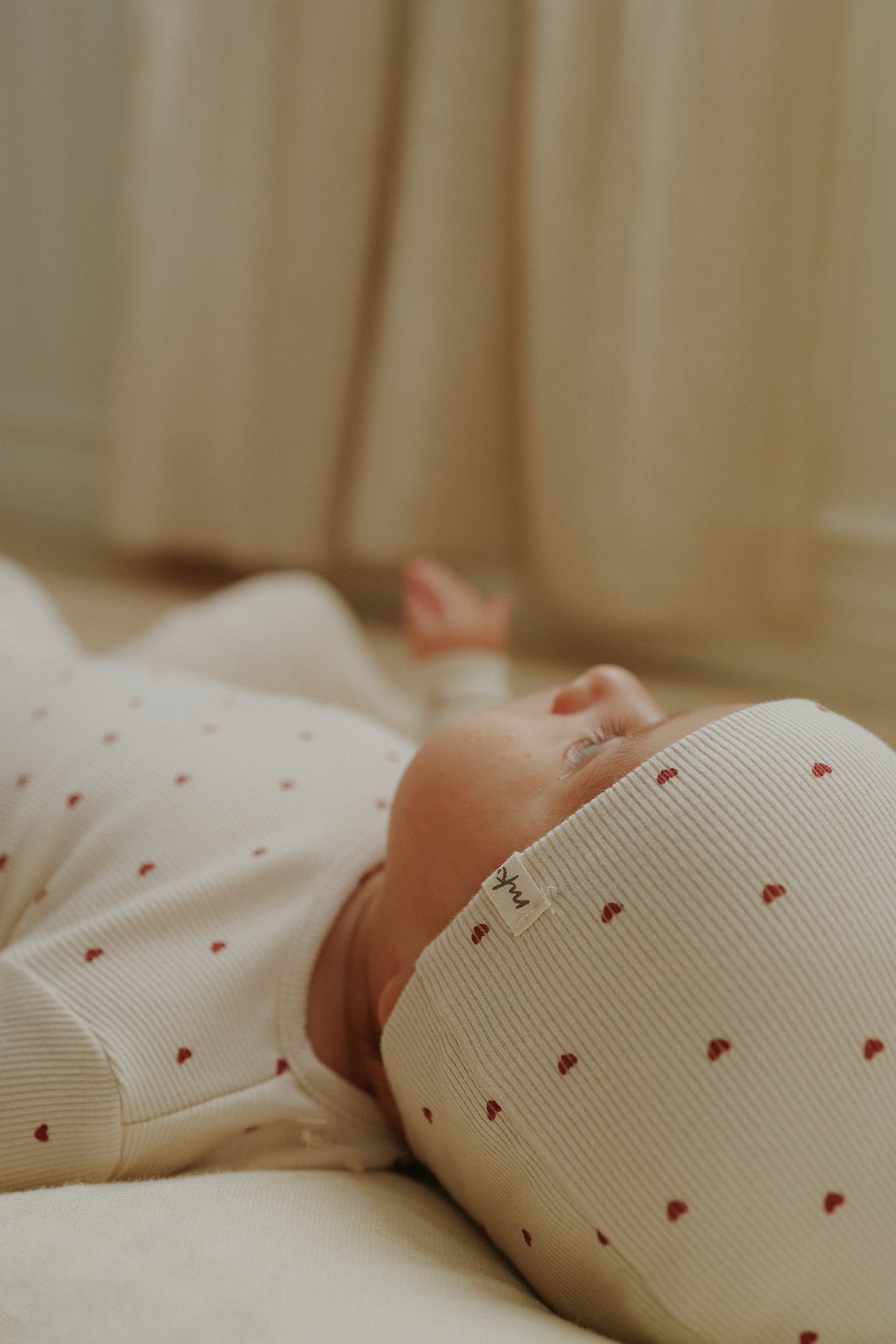 Heart printed layette set - Ecru/red hearts