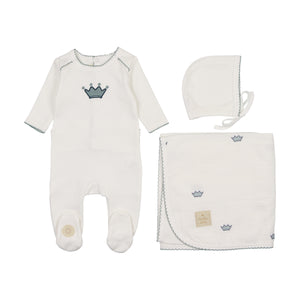 Mini royal layette set - ivory and blue