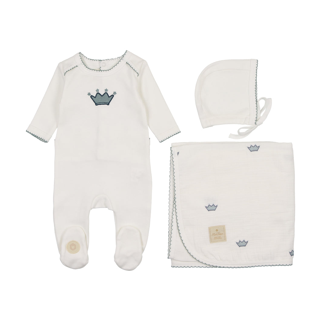 Mini royal layette set - ivory and blue