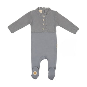 Mock cardigan footie - Slate blue