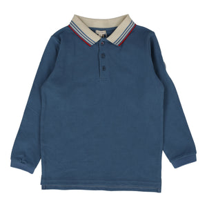 Multi stripe collar polo long sleeve - Denim blue