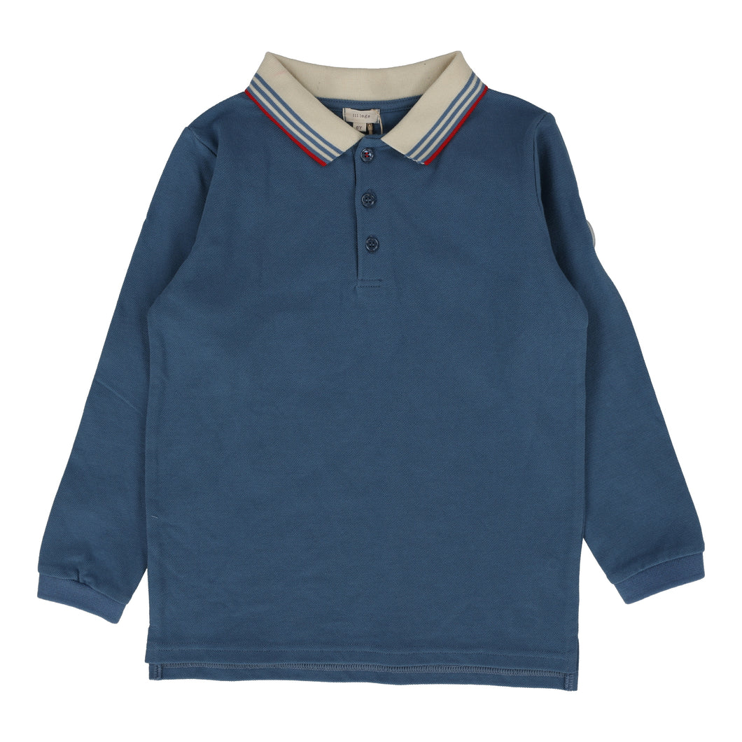 Multi stripe collar polo long sleeve - Denim blue