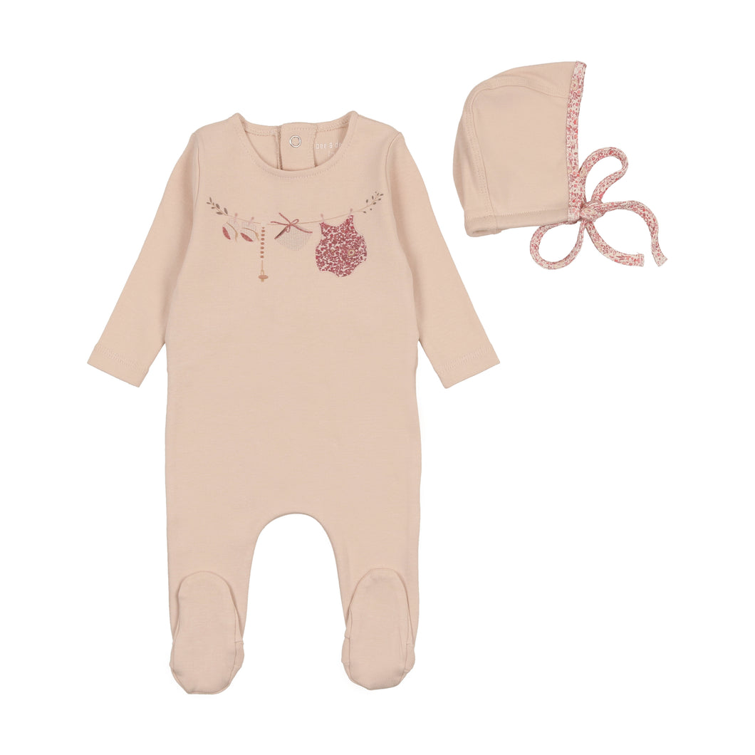 My little clothesline footie and bonnet - rose tint