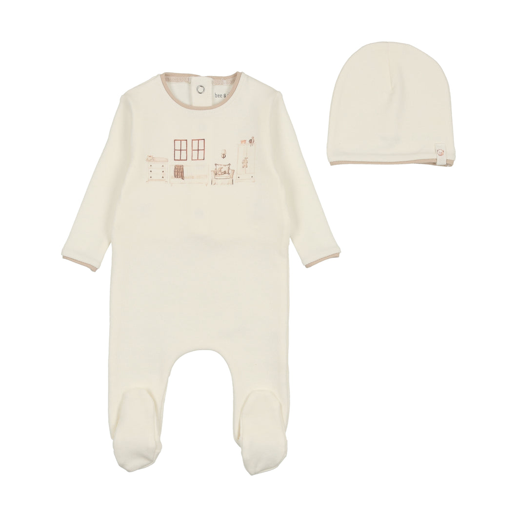 Little nursery footie and beanie - Taupe