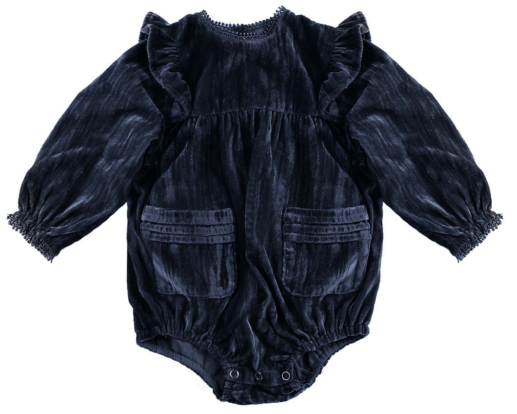 Crushed velvet romper - Navy NBB256