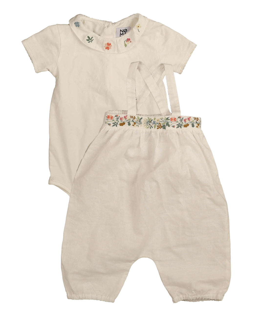 Floral cross stitch embroidery baby undershirt and bloomer set - white NBB907