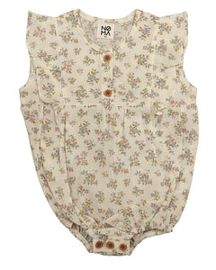 Floral romper with shoulder frill and buttons - Pink NBB913