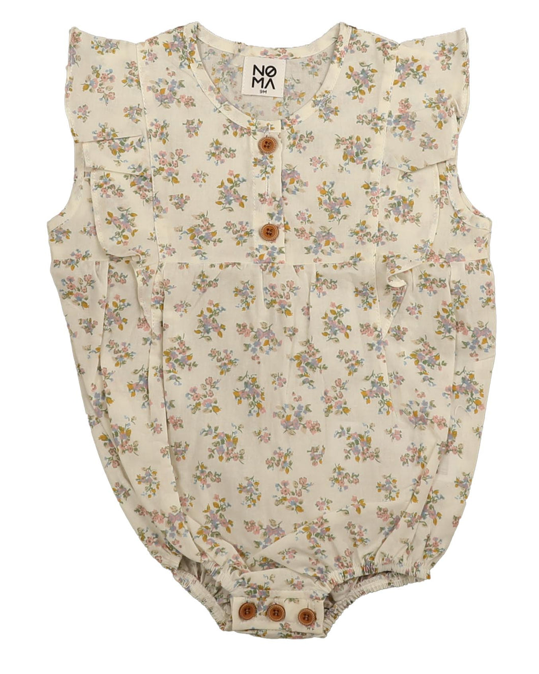 Floral romper with shoulder frill and buttons - Pink NBB913