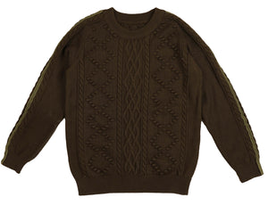 Sleeve stripe textured knit - Dark olive NKN217