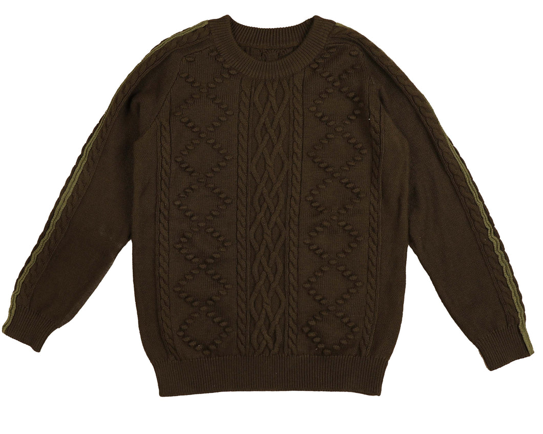 Sleeve stripe textured knit - Dark olive NKN217