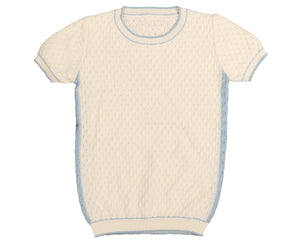 Textured mini argyle knit with contrast double line trim - Powder blue NKN935