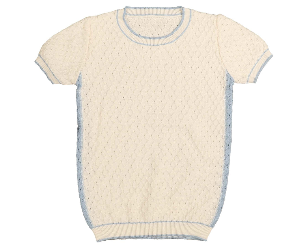 Textured mini argyle knit with contrast double line trim - Powder blue NKN935