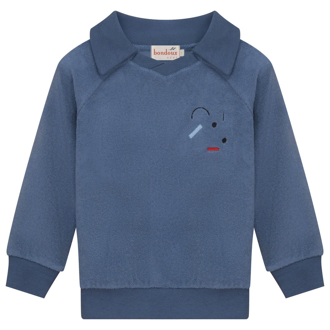 Terry shapes boys top - long sleeve - blue