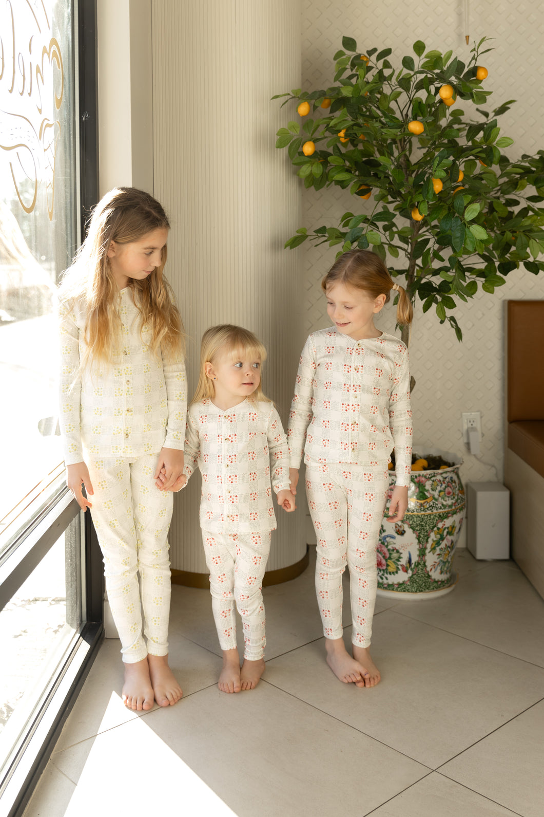 Orchard plaid loungewear - strawberry print