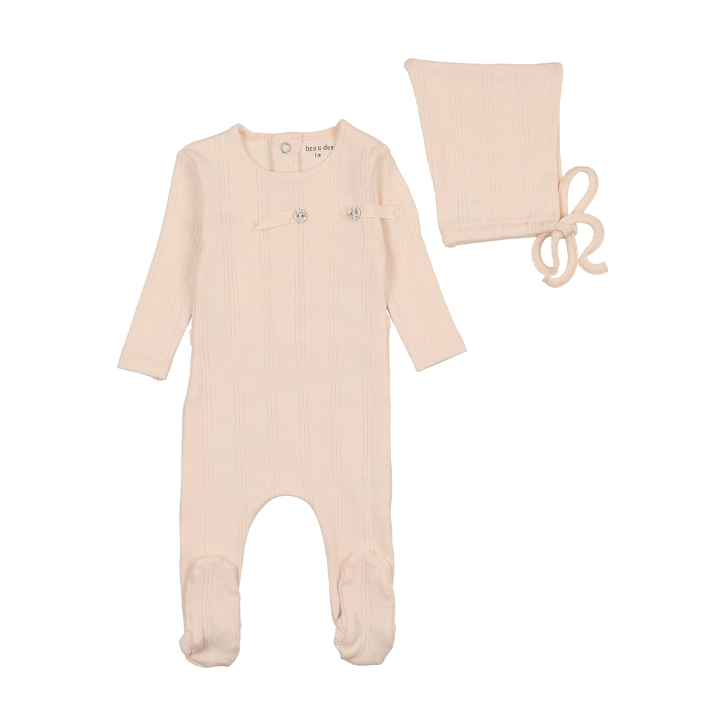 Organic ditsy pointelle footie and bonnet - champagne pink