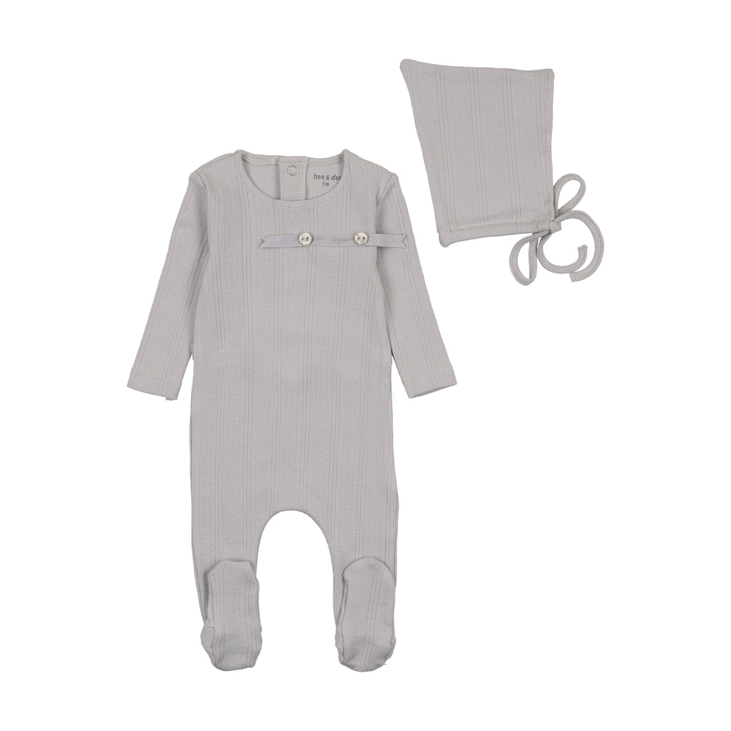 Organic ditsy pointelle footie and bonnet - fortress