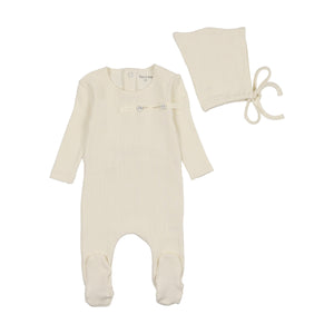 Organic ditsy pointelle layette set - cream shadow