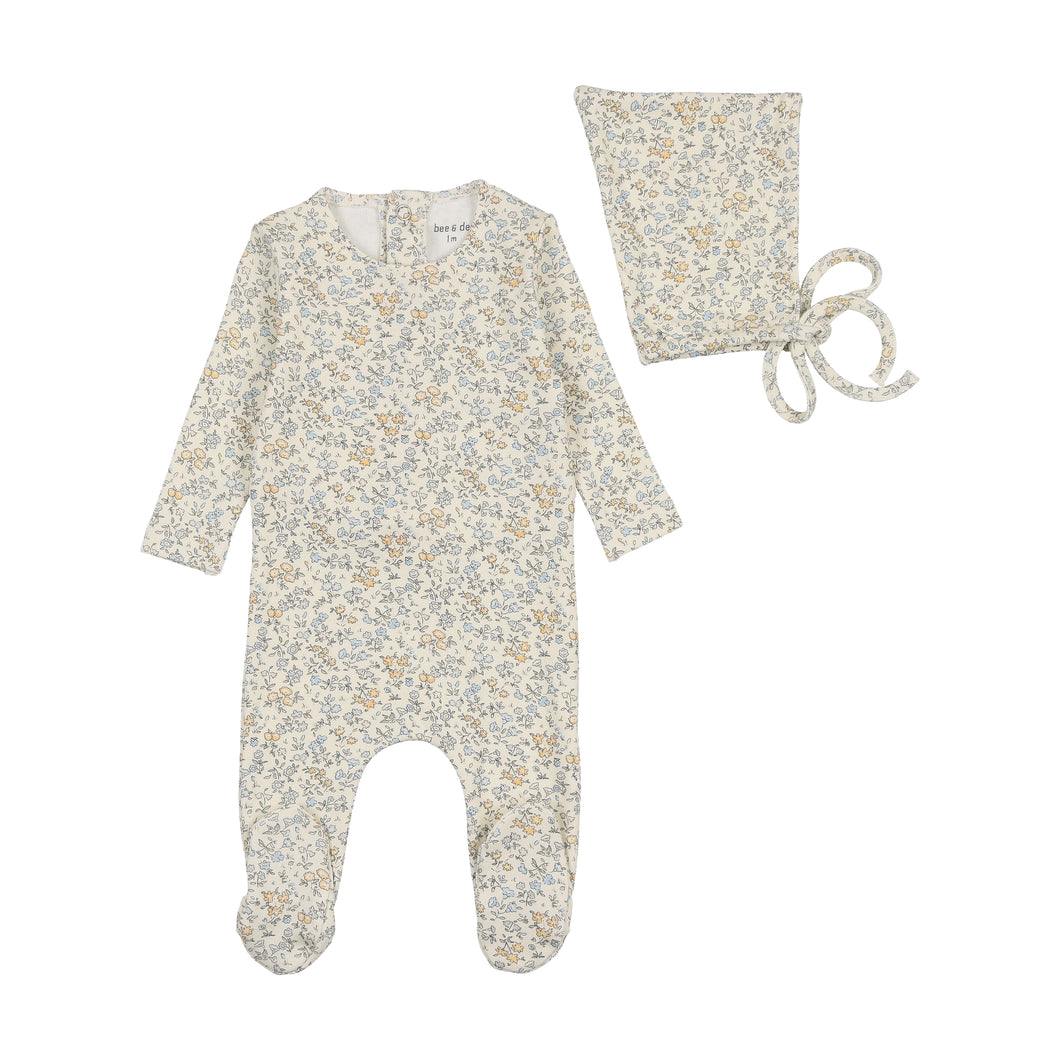 Organic all over print footie and bonnet - boys print