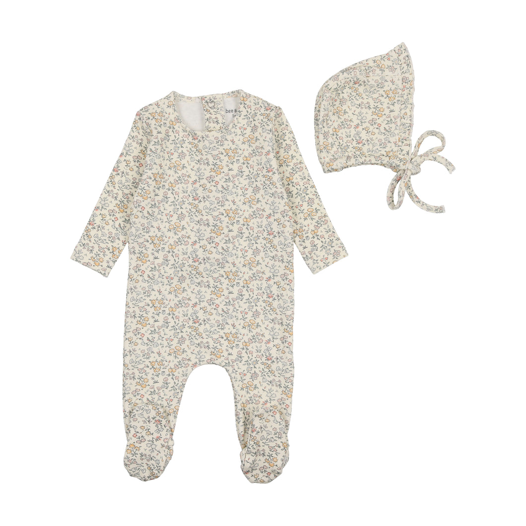 Organic all over print footie and bonnet - girl print