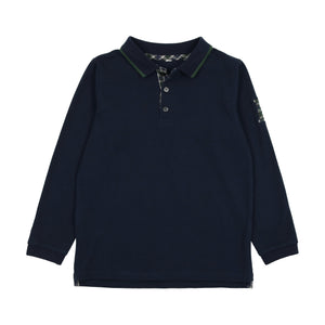 Plaid detail polo - Navy