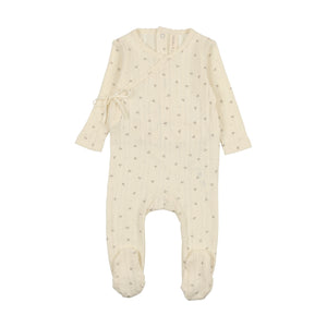 Printed pointelle wrap footie - milk/taupe