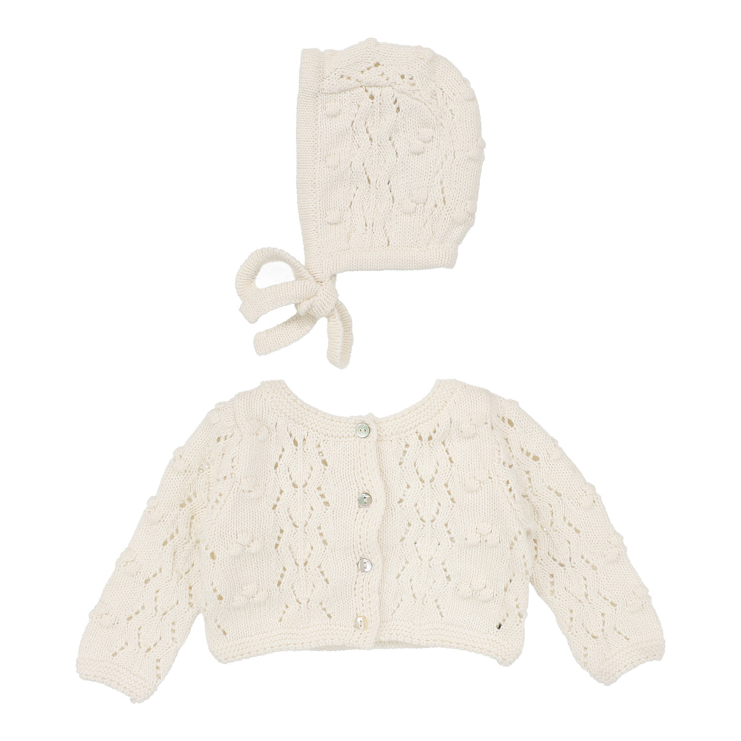 Popcorn weave cardigan set - Cream
