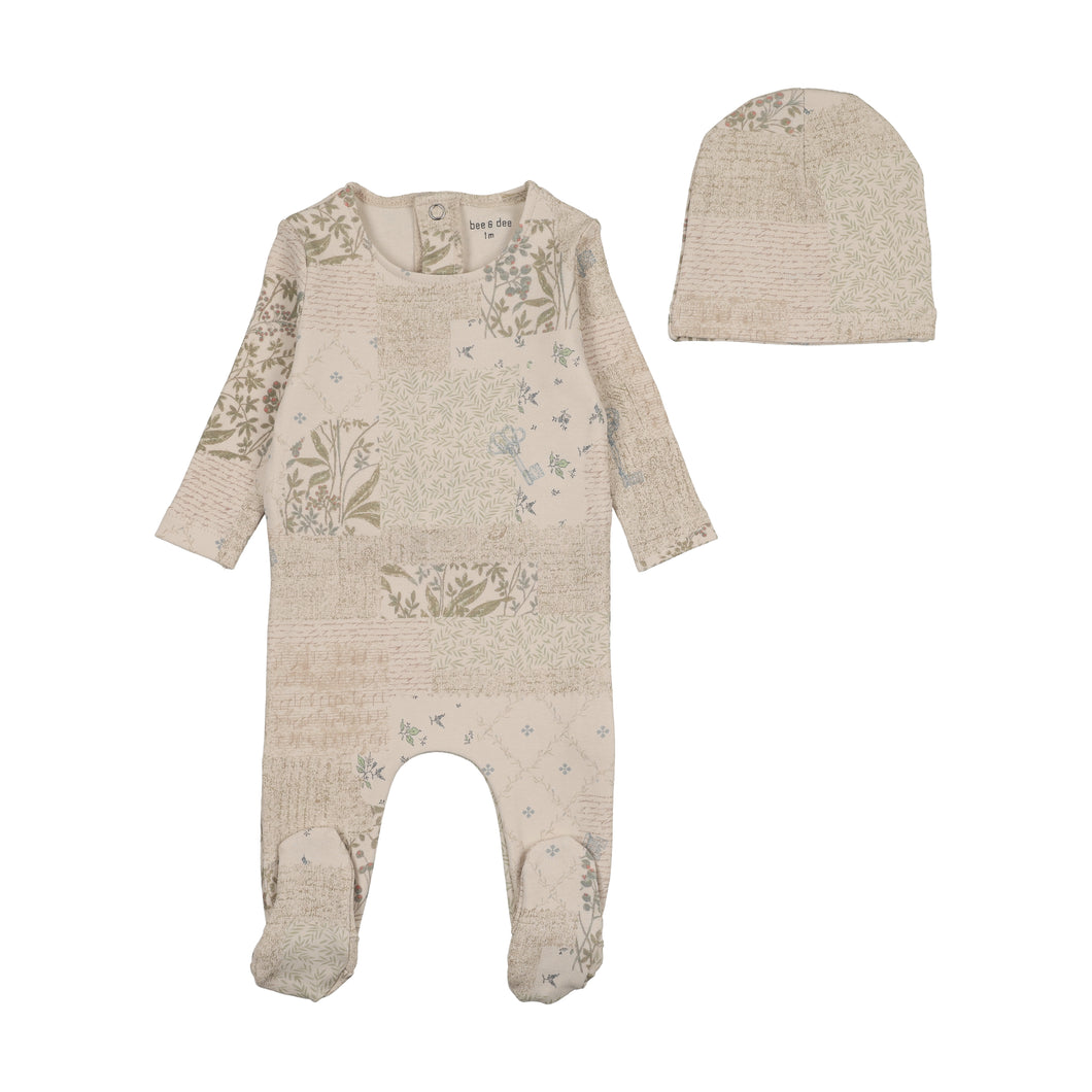 Organic paper print footie and beanie - boy print