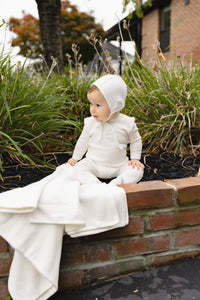 Petit ours pointelle layette set - chalk white