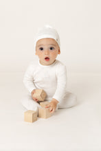Load image into Gallery viewer, Petit ours pointelle footie and bonnet - chalk white

