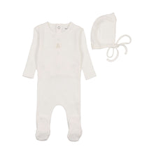Load image into Gallery viewer, Petit ours pointelle footie and bonnet - chalk white
