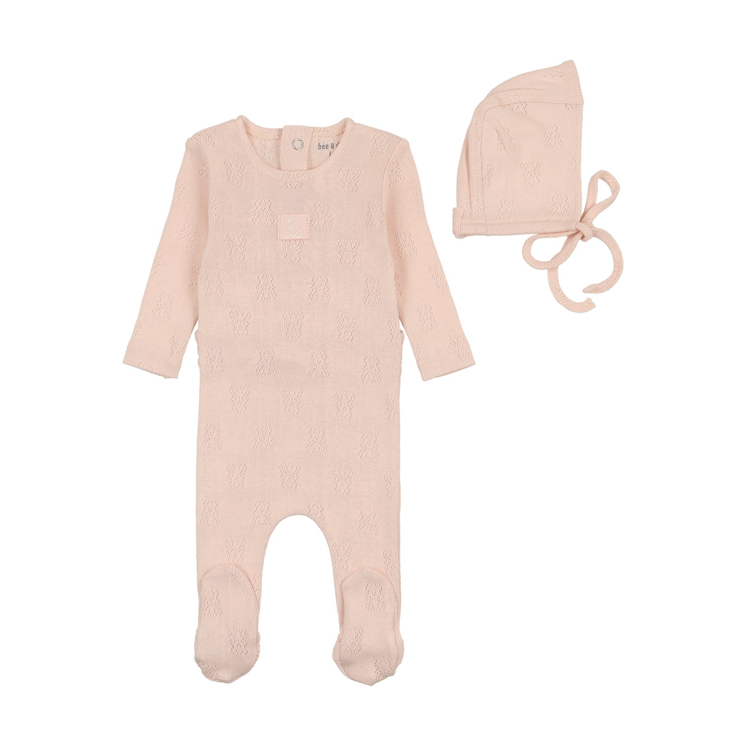 Petit ours pointelle footie and bonnet - champagne pink