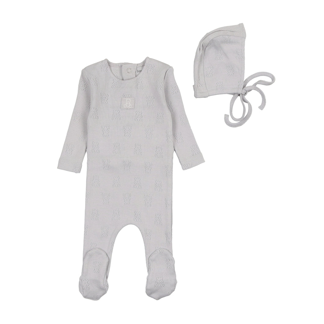 Petit ours pointelle footie and bonnet - fortress